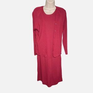 Womens Cardigan Knit Dress Set Red 2 Piece Coordinating Midi Size Medium u